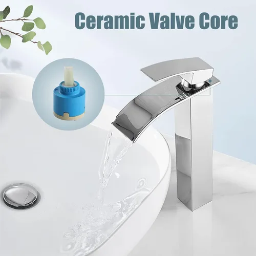 Miniatura 4 de Aolemi Grifo de baño alto para lavabo, grifo de lavabo de un solo agujero, 1 mango, grifo mezclador de montaje en cubierta RV con montaje de drenaje