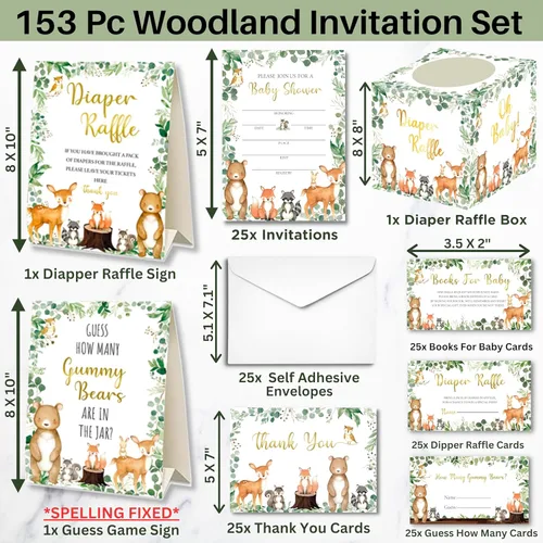 Miniatura 2 de 153 invitaciones para baby shower del bosque para niños y niñas con sobres, tarjetas de agradecimiento para bebés, tarjetas de solicitud de libros