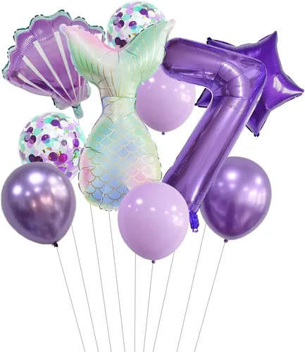 Miniatura 17 de 7 globos de sirena con números para fiesta de cumpleaños de 1, 2, 3, suministros de decoración de cola de sirena para niñas (número 0)