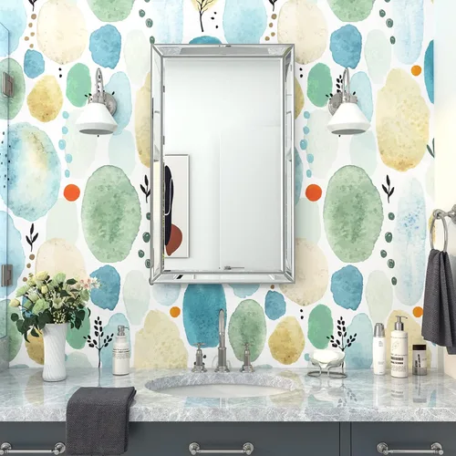 Miniatura 4 de Papel tapiz abstracto azul para despegar y pegar, papel de contacto geométrico, papel tapiz bohemio para baño, papel de pared autoadhesivo extraíble