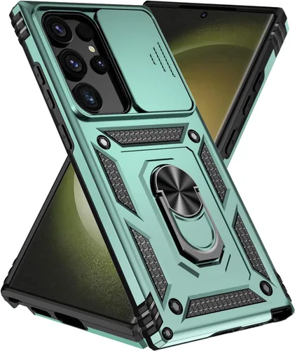 Miniatura 24 de SunStory Funda para teléfono Galaxy A14 5G [grado militar] con protector de pantalla HD, cubierta de cámara deslizante, soporte y material negro