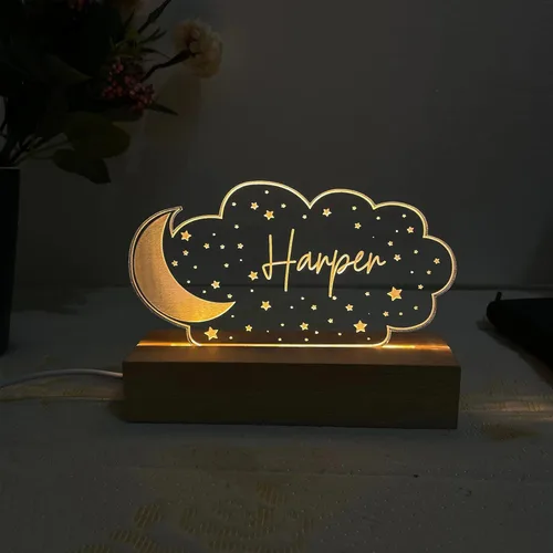 Luz nocturna personalizada con luna y estrellas, decoración de habitación de bebé, decoración de habitación de niños, regalos para recién nacidos,