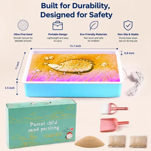 Miniatura 7 de Caja de luz de pintura de arena de 16 pulgadas, mesa sensorial portátil iluminada para niños y adultos, 3 modos de color y 10 niveles, mesa
