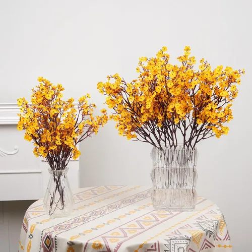 Miniatura 4 de 8 piezas flores artificiales de aliento de bebé, flores de seda amarillas de tacto real, flores falsas para jarrón, hogar, oficina, boda, Navidad