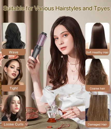 Miniatura 5 de Cepillo de rizador de pelo inalámbrico, mini rizador de pelo inalámbrico de 1.5 pulgadas, cepillo de rizador de viaje 3 en 1, peine alisador de pelo