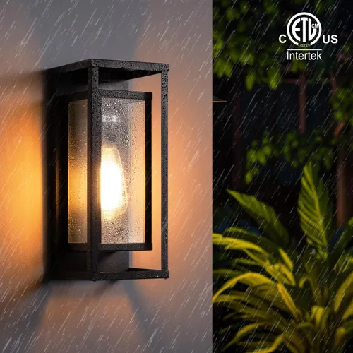 Miniatura 6 de mirrea Aplique de pared para exteriores de 14 pulgadas, 1 luz en negro mate, marco de metal rectangular y pantalla de vidrio transparente, luz