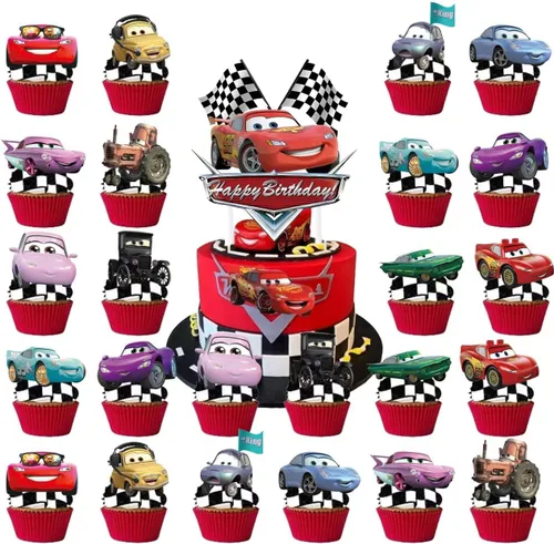 Miniatura 5 de 52 piezas de suministros para fiesta de cumpleaños de autos, juego de decoración de fiesta incluye cartel, telón de fondo, globos, remolinos