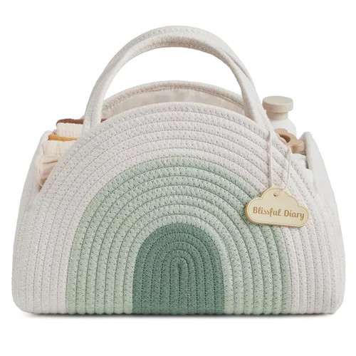 Miniatura 11 de Blissful Diary Organizador de Caddy de Pañales para Bebé, Cesta Caddy de Pañales de Cuerda de Algodón, Cesta de Almacenamiento Grande para Niños