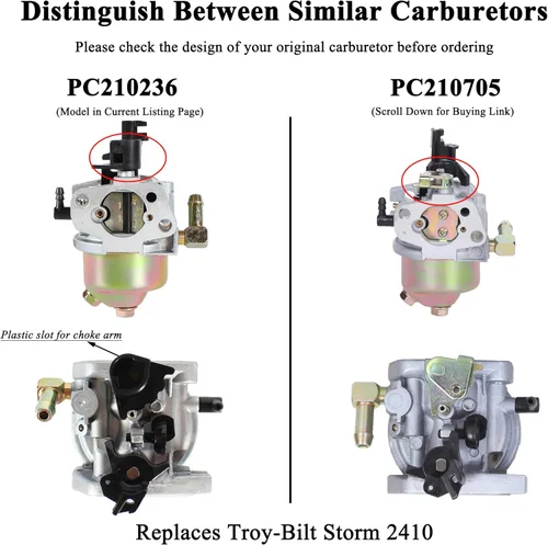 Miniatura 2 de 951-15236 Carburador para Troy-Bilt Storm 2410 31AS6BN2723 31BS6BN2711 MTD Craftsman SB410 SB400 24" 31AS6BEE793 soplador de nieve con 270-WU