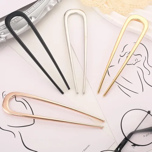 Miniatura 7 de 4 horquillas francesas para mujer, horquillas de metal en forma de U para moños (oro rosa/oro/plata/negro), tenedores de aleación de zinc