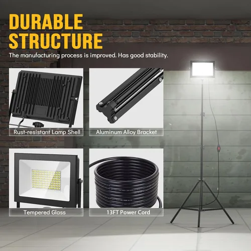 Miniatura 6 de LIVOWALNY 2 Piezas Luces de Trabajo LED con Soporte, 110W 11000 Lúmenes Luz de Trípode Portátil con Cable de 13 Pies, IP65 Impermeable Luz