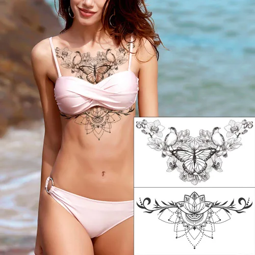 Miniatura 3 de Glaryyears Tatuajes temporales sexys para mujeres y niñas, paquete de 6 calcomanías negras falsas 3D realistas grandes, perfectas en el cuerpo