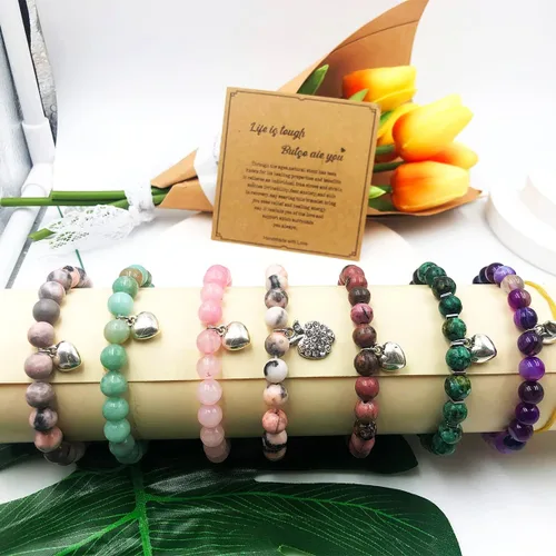 Miniatura 8 de Pulsera de regalo con texto en inglés "Get Well Soon" (0.315 in), pulseras curativas de piedra natural, hechas a mano, Life is Tough But So Are You