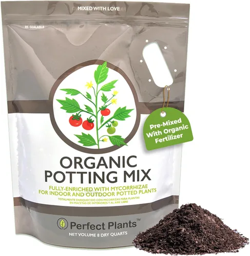 Mezcla orgánica para macetas de Perfect Plants para todo tipo de plantas, 8 cuartos de galón para uso en interiores y exteriores, ideal para
