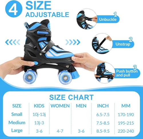 Miniatura 3 de PAPAISON Patines de ruedas para niños y niñas, patines ajustables de 4 tamaños con ruedas iluminadas para niños de 4 a 12 años Azul