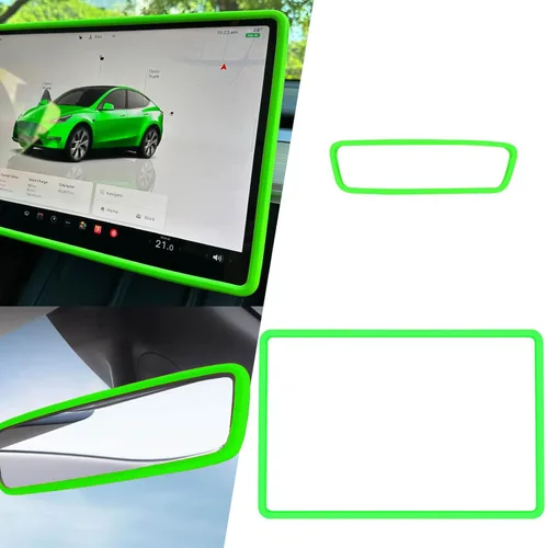 Miniatura 15 de 2 piezas marcos protectores de silicona para pantalla y espejo retrovisor para Tesla Model 3 2017-2023 y Model Y 2019-Feb.2025. (Blanco)