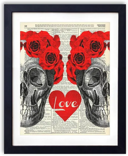Amor de calavera, impresión artística de diccionario vintage, arte de pared moderno y contemporáneo para decoración del hogar, bohemio, 8 x 10