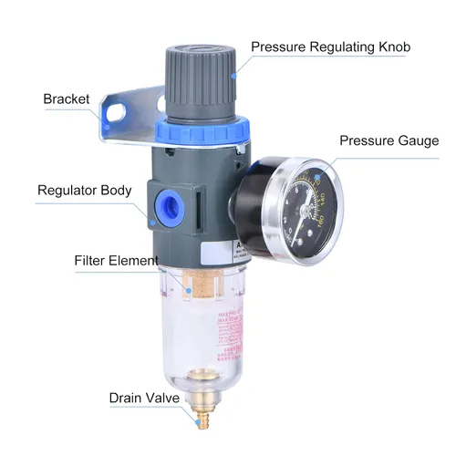 Miniatura 2 de Regulador de presión del filtro de aire NPT de 1/4", filtro compresor de herramienta de aire trampa de agua con medidor por ZHONG AN