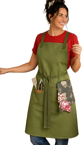 Miniatura 24 de Delantal de cocina 100% algodón con 2 bolsillos, delantal de chef ajustable para cocinar, hornear barbacoa, delantal unisex