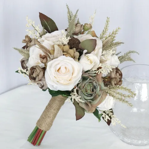 Miniatura 5 de MOJUN Juego de ramo de dama de honor, ramillete de muñeca, para novio, flores de boda de rosas artificiales para ceremonia de boda, aniversario