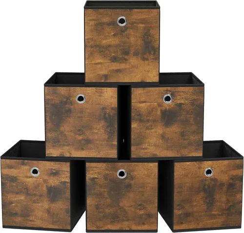 Miniatura 15 de SONGMICS Cubitos de almacenamiento, juego de 6 contenedores de almacenamiento con asas, cajas de almacenamiento plegables de tela Oxford y tela