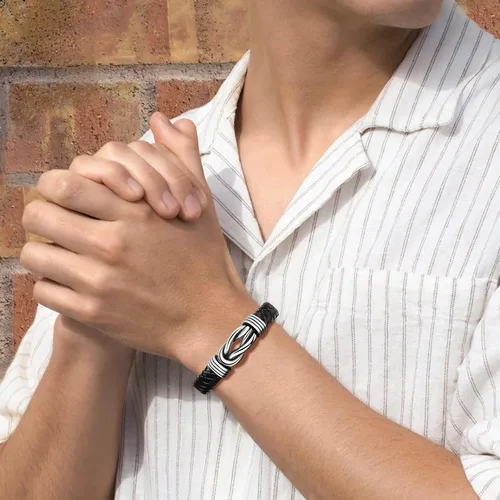 Miniatura 2 de Regalo para hombres, pulsera de cuero trenzado negro con infinito para hombres, papá, marido, novio, hijo, nieto, hermano, sobrino, tío