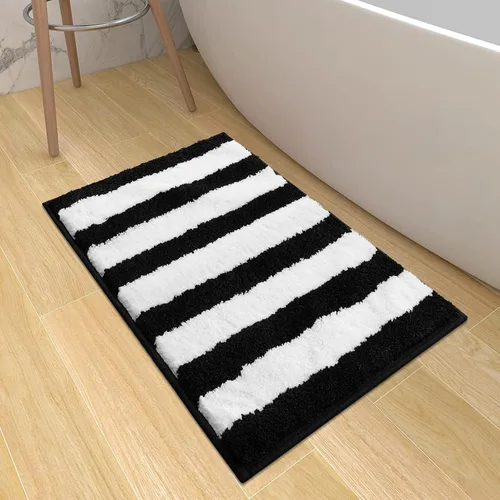 Miniatura 14 de Alfombras redondas a cuadros para baño, lavables a máquina, negras y blancas de 2 pies, alfombrilla de baño antideslizante y absorbente, alfombra