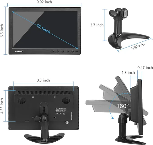 Miniatura 8 de Haiway Monitor de seguridad de 10.1 pulgadas, resolución de 1024 x 600, pequeño monitor HDMI, monitores de computadora pequeños con control remoto