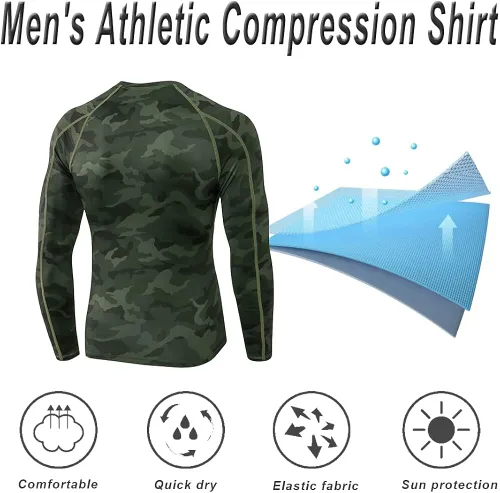 Miniatura 2 de EARGFM Camisetas deportivas de compresión de manga larga para hombre, para correr, entrenamiento, capa base elástica, camisetas deportivas frescas