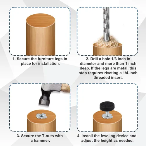 Miniatura 3 de AIEX 24 niveladores de muebles, patas niveladoras ajustables con tuercas en T atornilladas antideslizantes para patas de muebles para mesa, silla
