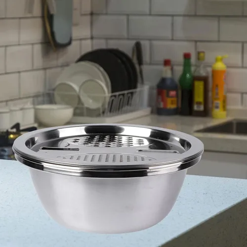 Miniatura 3 de Rallador de acero inoxidable y cortador de verduras con función de drenaje Herramienta de cocina multiusos de 10.23 pulgadas para lavar arroz