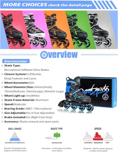 Miniatura 6 de 2PM SPORTS Vinal - Patines en línea ajustables intermitentes para niñas, todas las ruedas se iluminan, divertidos patines iluminadores para niños