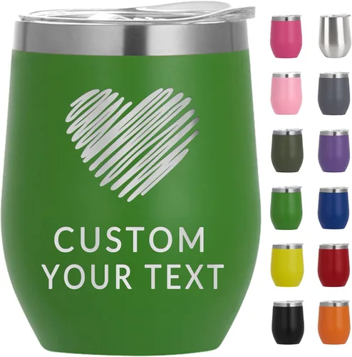Miniatura 13 de Vaso de vino personalizado para mujer con tapa, grabado personalizado, aislados, de acero inoxidable, texto al vacío, regalos para café, vino, plata