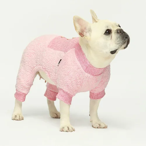 Miniatura 2 de Fitwarm Pijama mullido para perros, ropa de invierno para perros pequeños y niñas, mameluco para mascotas con pies, atuendo para gatos, rosa