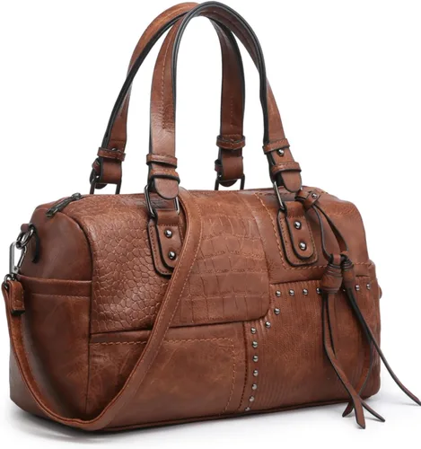 Miniatura 7 de Dasein Bolso para mujer de cuero vegano suave, diseño de barril, grande, tipo "hobo", con asa superior, bolso de trabajo, de mano, de hombro
