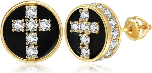 Aretes para hombre, aretes para hombre, chapados en oro de 18 quilates, redondos, cuadrados y circonitas, aretes de plata de ley 925 con cierre de