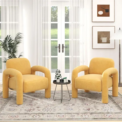 Miniatura 13 de Silla de acento moderna, sillón tapizado de terciopelo cómodo, silla de tocador acogedora, sofá individual, silla de barril acolchada para leer