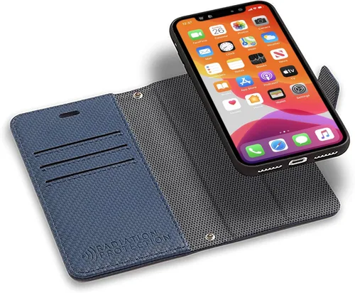 Miniatura 17 de SafeSleeve Funda de piel tipo cartera desmontable para iPhone 14 con bloqueador EMF para teléfono celular con 3 tarjeteros y soporte ajustable