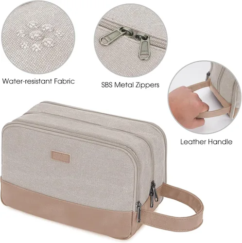 Miniatura 6 de WANDF Bolsa de Aseo de Viaje para Hombres Kit Dopp Grande Bolsa de Aseo y Afeitado Resistente al Agua Bolsa Colgante Accesorios de Viaje para Beige