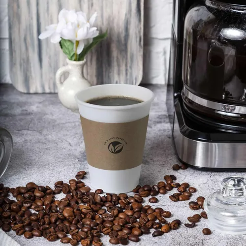 Miniatura 4 de KTOB [paquete de 50] Tazas de café compostables de 12 onzas con tapas y mangas kraft, combo de tazas de papel blanco desechables ecológicas