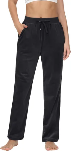 MAGCOMSEN Pantalones de forro polar para mujer, pantalones deportivos para correr, yoga, pantalones de terciopelo para correr, pantalones de pijama