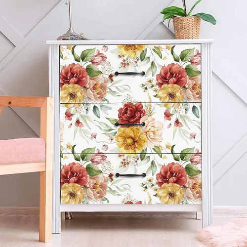 Miniatura 2 de VaryPaper Papel tapiz floral vintage para despegar y pegar, 17.7 x 78.7 pulgadas, papel tapiz de peonía de acuarela, papel de contacto floral, papel
