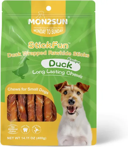 Miniatura 9 de MON2SUN Golosinas de cuero crudo envueltas en pato de 5 pulgadas para cachorros y perros pequeños, promueve la salud dental, aperitivos saludables