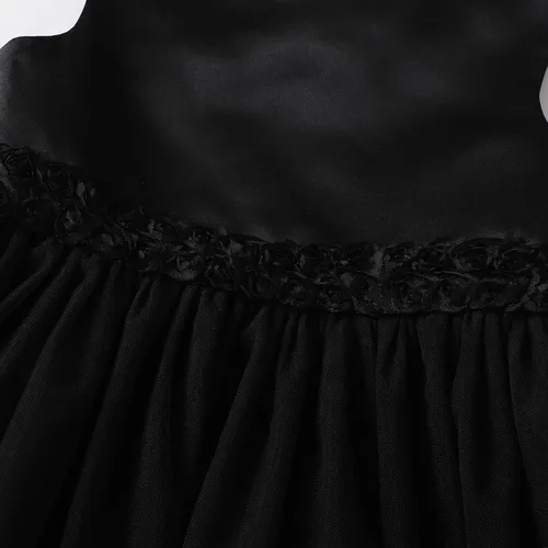 Miniatura 4 de OPAWO Vestido negro para niña pequeña, dama de honor, 3D, tul de encaje, vestido de princesa de satén, vestido de fiesta, concurso, funerario