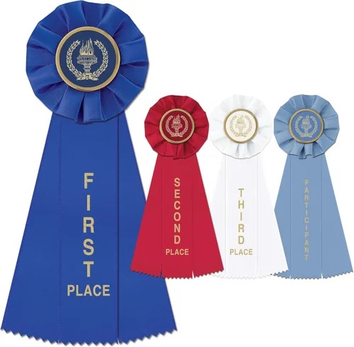 Hodges Badge - Paquete de 4 cintas de premio roseta de 1ª, 2ª y 3ª y paricipante, cintas de premio de roseta de la victoria - Hecho en Estados Unidos