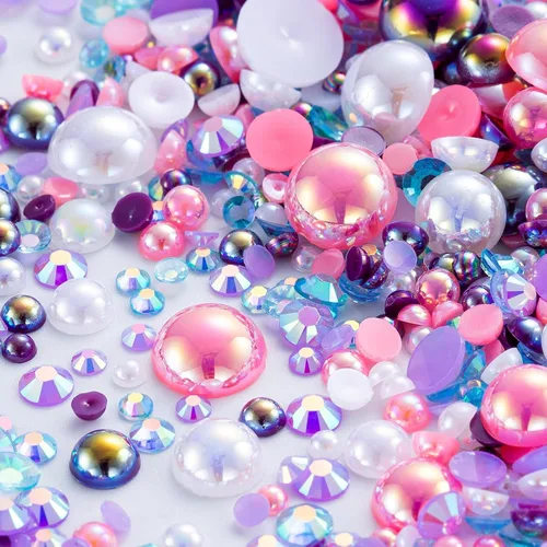 Miniatura 17 de Kit de perlas y diamantes de imitación con parte trasera plana de oro negro, 3929 unidades, diamantes de imitación de resina de tamaño mixto