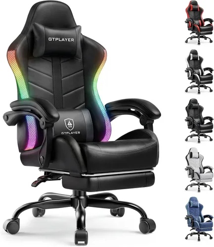 Miniatura 15 de GTPLAYER - Silla de juegos con reposapiés, silla de juegos de computadora para adultos, silla de jugadores de altura ajustable con reclinación