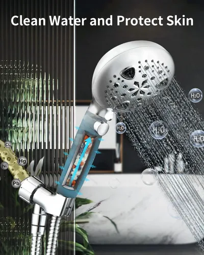 Miniatura 3 de Cabezal de ducha de mano con 9 modos para piel seca y cabello con boquilla de filtro de alta presión extraíble para limpiar azulejos, bañera