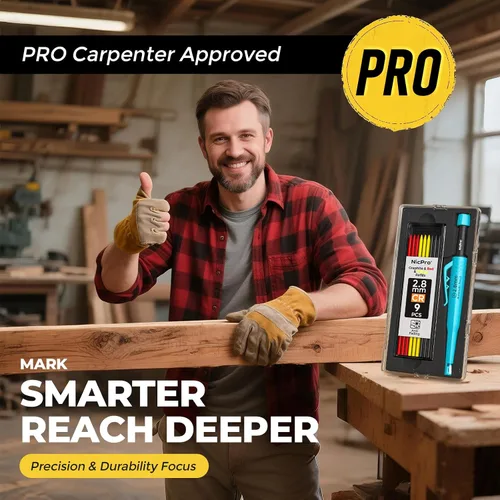 Miniatura 6 de Nicpro Lápiz de carpintero con sacapuntas, lápices mecánicos de carpintero CP3000 con 19 recargas, marcador de agujero profundo para construcción