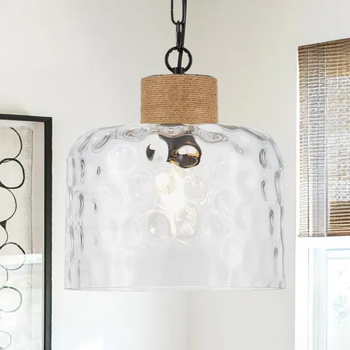 Miniatura 15 de VILUXY Lámpara Colgante de Vidrio Vintage, Iluminación Colgante Individual, Negro con Pantalla de Vidrio Transparente Clásico para Casa de Campo